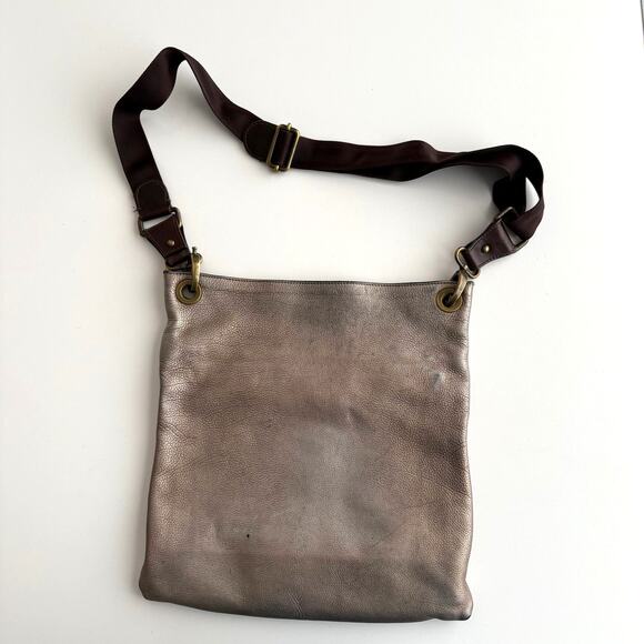 Marni Bronze Metallic Distressed Pebble Leather Crossbody Top Zip Pouch Bag